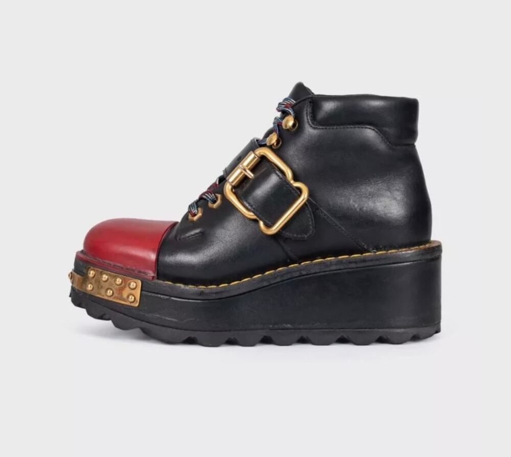Prada Black Leather Lace-Up Platform Boots Sz.36